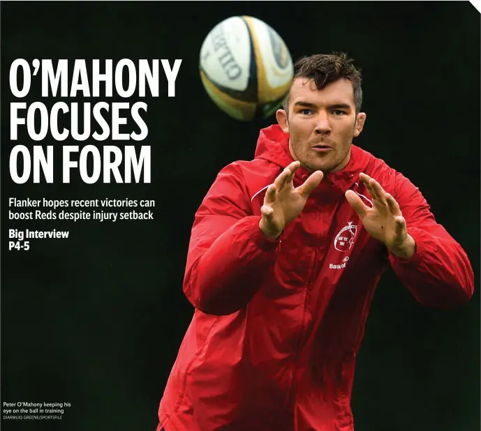  ?? DIARMUID GREENE/SPORTSFILE ?? Peter O’Mahony keeping his eye on the ball in training