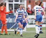  ??  ?? CHAMPIONS: Reading’s Helen Ward, centre, celebrates her goal during the final game of the season at Aston Villa