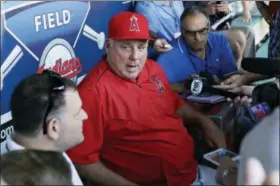  ?? TONY DEJAK — THE ASSOCIATED PRESS ?? Los Angeles Angels manager Mike Scioscia speaks during a press conference before a baseball game between the Cleveland Indians and the Angels Sunday in Cleveland.