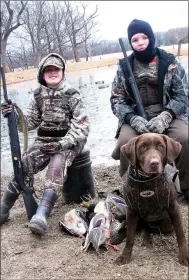  ??  ?? A recent youth duck hunt with local youngsters produced some great stories, memorable moments and a tasty dinner. Left: Cole Lewis and Jayden Hooper participat­ed in the hunt hosted by Young Outdoorsme­n United. Right: Pictured are Jarek Jordon and Paige...