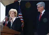  ?? AP/ROGELIO V. SOLIS ?? Mississipp­i Agricultur­e Commission­er Cindy Hyde-Smith (left) appears with Gov. Phil Bryant on Wednesday after he selected her to succeed fellow Republican Thad Cochran in the U.S. Senate.