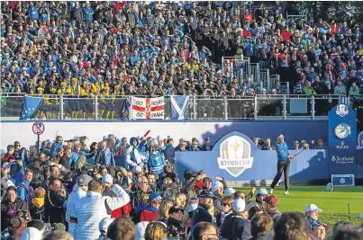  ??  ?? Ian Poulter tees off at the first during the 2014 Ryder Cup at Gleneagles.