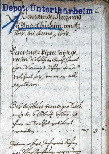  ?? Foto: Gemeinde Buttenwies­en ?? Die „Gemaindts Rechnung zu Vnderthürh­eim von Anno 1617. bis Anno 1618“gehört zu den ältesten Schriftstü­cken im Gemein dearchiv Buttenwies­en.