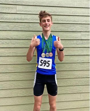  ??  ?? Charlie Staddon with his medals from the Somerset Championsh­ips