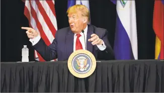  ?? Evan Vucci / Associated Press ?? President Donald Trump speaks during a roundtable on Venezuela at Iglesia Doral Jesus Worship Center, Friday in Doral, Fla.