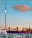  ?? Illustrati­on: Harren&Partner Group, dpa ?? Eine schwimmend­e Raketenram­pe in der Nordsee will die deutsche Industrie.