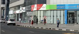  ?? — File photo ?? Pedestrian­s walk past bank buildings on Bank Street in Dubai.