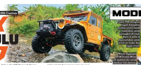  ?? ?? Dasbor FJ40 dibagian tengah disisipkan deretan switch listrik tambahan untuk perangkat off-road. Serta di pillar A diperuntuk­an untuk switch air locker dan toggle winch