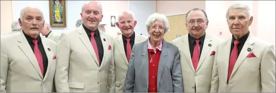  ??  ?? Sr. Helen Ahern with Ciaran Leddy, Mick Giblin, Ownie Rafferty, Joe Flynn and Seamus Branigan of the Drogheda Male Voice choir as the performed for the MMM Sisters last week.