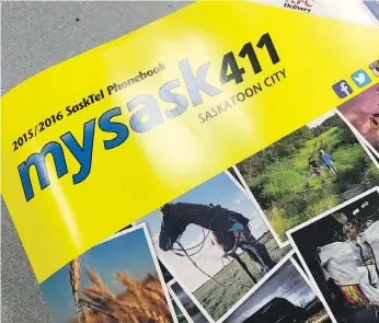  ?? MORGAN MODJESKI ?? A phone book for the City of Saskatoon from 2015-16. Barb Pacholik wonders if printed phone books will soon join the rotary dial telephone and the party line on ash heap of history.