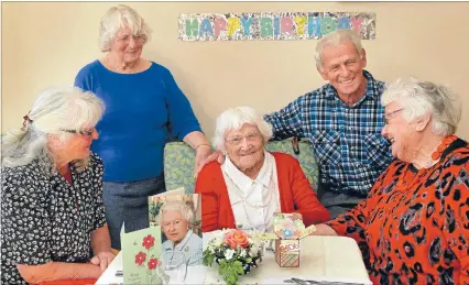  ?? Photo: MYTCHALL BRANSGROVE/FAIRFAX NZ ?? Old is gold: Phyllis Simcic, left, Gladys Macgibbon, Mary Leary, Sam Leary and Betty Horrell at Glenwood Home celebrate Mary Leary’s 106th birthday.