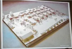  ??  ?? Ein Bild des Modells wurde bei dem Informatio­nsabend gezeigt. Geplant ist, Wohn häuser auf der Lautenwirt­swiese zu bauen.
