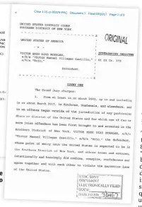  ??  ?? Acusación contra el “Rojo” en Nueva York Nueve páginas explican los cargos con los que se conformó la acusación contra el hondureño que aparece con doble nacionalid­ad y doble identidad. En marzo fue detenido en Guatemala, de donde será extraditad­o