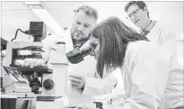  ?? HAMILTON SPECTATOR FILE PHOTO ?? Hamilton-area MPP Filomena Tassi tours the Sternberg Lab at McMaster University Medical Centre in January as research technician Eric Desjardins, left, and Dr. Gregory Steinberg look on.