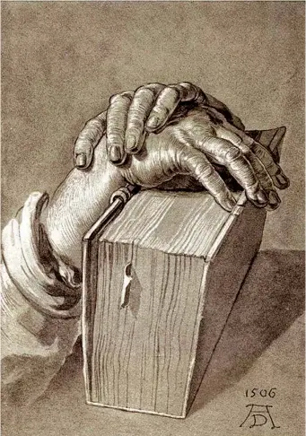  ??  ?? As mãos que manuseiam os livros [Gravura de Albrecht Dürer]