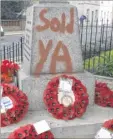  ??  ?? War Memorial graffiti vandal Stephen Bicker and the vandalised Faversham war memorial