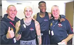  ??  ?? Jack Ewbank, second left, and Jez Achong, with coaches Andy Wilford, left and Dennis Jarvis