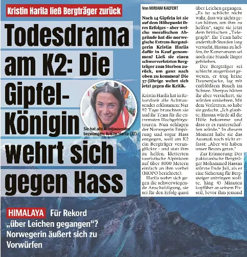 Todesdrama am K2: Die Gipfel- Königi wehrt sich gegen Hass - PressReader