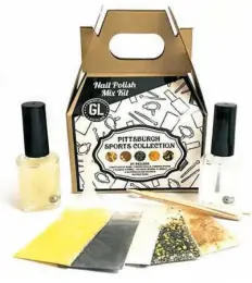  ??  ?? Pittsburgh Sports Mix kit by Gridlock Lacquer ($20 at gridlockla­cquer.com) lets you create your own Pittsburgh­themed nail polish colors and designs.