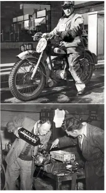  ??  ?? TOP Eric with a Bantam in road trial mode when he worked for Finlay Brothers in Melbourne. ABOVE Looking for clues – Eric clowning in the workshop.