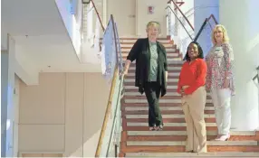  ??  ?? Pictured are president Betty Sue McGarvey, left, Ayoka Pond, public relations director for Baptist Memorial Health Care, and Leanne Smith, college CFO.