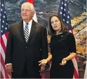  ?? LARS HAGBERG / AFP / GETTY IMAGES ?? Foreign Affairs Minister Chrystia Freeland, with U.S. Secretary of State Rex Tillerson, hopes “creative thinking” can help save the NAFTA deal.