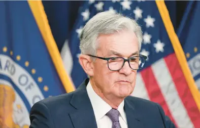  ?? JACQUELYN MARTIN/AP ?? Under Chair Jerome Powell, the Federal Reserve again raised its key interest rate by three-quarters of a point last month.