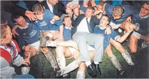  ??  ?? Highlight reel: Bobby Wilson had previously won the Highland League as County boss, pictured here celebratin­g the 1990-91 title triumph after beating Huntly 2-0