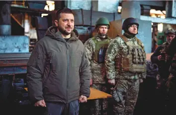 ?? AFP ?? Ukraine President Volodymyr Zelensky takes part in an award-giving ceremony to Ukrainian servicemen during his visit to the eastern frontline city of Bakhmut.