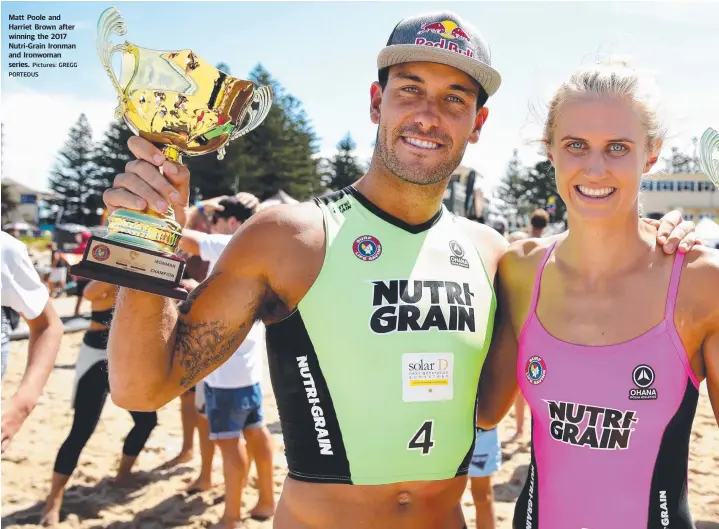  ?? Pictures: GREGG PORTEOUS ?? Matt Poole and Harriet Brown after winning the 2017 Nutri-Grain Ironman and Ironwoman series.