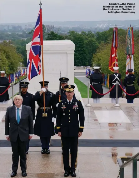  ?? ?? Sombre...the Prime Minister at the Tomb of the Unknown Soldier in Arlington Ceremony