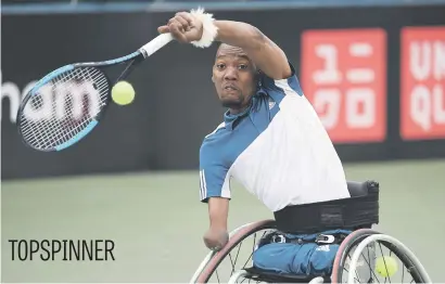  ?? Picture: Getty Images ?? Lucas Sithole in action against Koji Sugeno of Japan at the British Open Wheelchair Tennis Championsh­ips at Nottingham this week. Sithole lost 1-6, 6-3, 6-3. TOPSPINNER