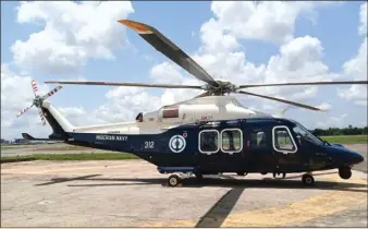  ??  ?? The new Nigerian Navy AW 139 Leonardo Helicopter acquired recently to boost Nigerian Navy air arm operations