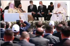  ??  ?? TALKS: Pope Francis, right, at an inter-religious meeting in Ur