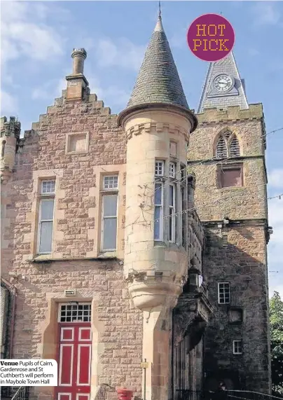  ??  ?? Venue Pupils of Cairn, Gardenrose and St Cuthbert’s will perform in Maybole Town Hall