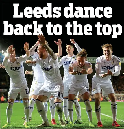  ?? ?? Party time: Pontus Jansson (No 18) leads his team-mates in celebratio­n after his birthday goal