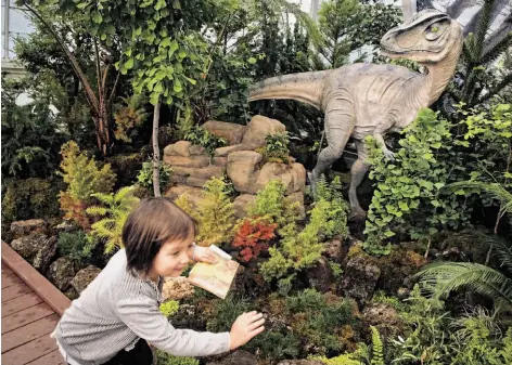  ?? Photos by Russell Yip / The Chronicle ?? Stella Fowler runs in a part of “Plantosaur­us Rex,” designed to use vegetation so that children form a relationsh­ip with plant life.