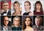  ?? AP PHOTO ?? This combinatio­n photo shows, top row from left, George Clooney, Jennifer Lawrence, Jessica Chastain, Lena Dunham, bottom row from left, Michael Keaton, Meryl Streep, Emmy Rossum and Hillary Clinton, who have commented on the sexual harassment...
