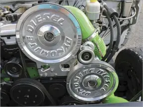  ??  ??  To supply the engine with plenty of fuel, Harris runs a trio of 12mm Dynomite Diesel Performanc­e CP3 high-pressure pumps configured with a Beans Diesel Performanc­e large-diameter pulley kit and mount.