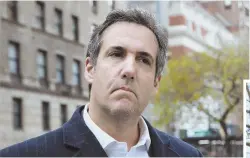  ?? AP FILE PHOTOS ?? ‘SERIOUS MISJUDGMEN­T’: AT&T CEO Randall Stephenson, inset, said his company did nothing illegal in hiring Michael Cohen, above, as a consultant, but said it was a mistake.