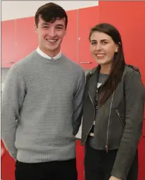  ??  ?? BT Young Scientist competitio­n winners Ian O’Sullivan and Eimear Murphy visited their alma mater for the opening.