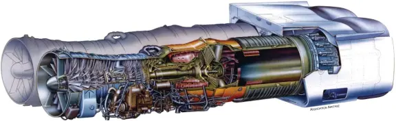  ??  ?? Éclaté de l’“Olympus” installé sur les Concorde de série avec ses inverseurs de poussée. Le réacteur fut profondéme­nt modifié pour répondre aux nombreux critères d’exigence du vol supersoniq­ue.