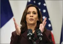  ?? THOMAS COEX — POOL PHOTO VIA THE ASSOCIATED PRESS ?? U.S Vice-President Kamala Harris speaks during a press conference in Paris Friday, Nov. 12, 2021.