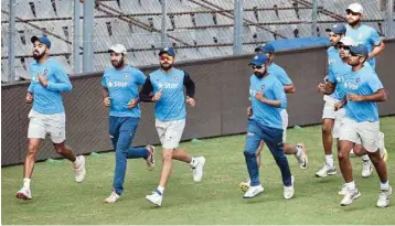  ?? PIC/PTI ?? Indian team during a practice session ahead of the 4th Test match against England in Mumbai on Wednesday