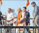  ?? HT PHOTO ?? CM Manohar Lal Khattar during his poll campaign in Sonepat district.