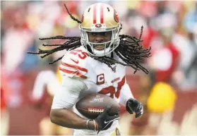  ?? Rob Carr / Getty Images 2019 ?? Cornerback Richard Sherman, whose calf strain is connected to a past Achilles tendon injury, might not take the field for the 49ers for at least another month.