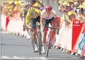  ?? PETER DEJONG — THE ASSOCIATED PRESS ?? John Degenkolb, right, sprints towards the finish ahead of Greg van Avermaet and Yves Lampaert on Sunday.