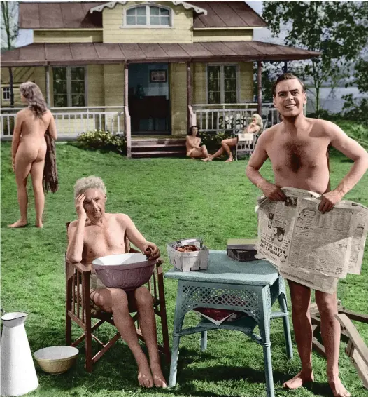  ?? ?? EXPOSED: Ian Carmichael and Miles Malleson play nudists in the 1959 comedy I’m All Right Jack. Left: Barbara Windsor’s bra-popping scene from 1969’s Carry On Camping