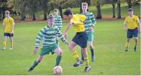  ??  ?? DDYFA action from Dawson park where Ferry (yellow) beat Celtic in the U/15 George Taylor League.