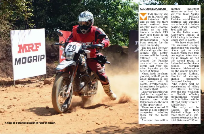  ??  ?? A rider at a practice session in Pune on Friday.